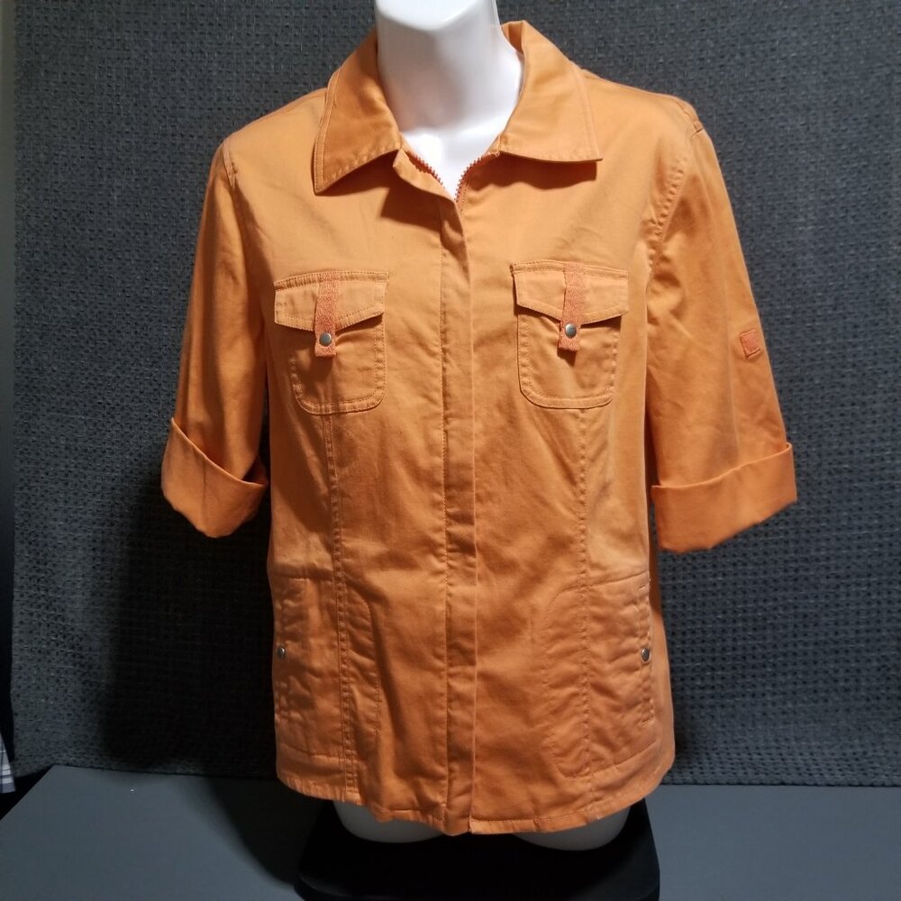 ❤️3/$12.  FDJ French Dressing Blouse Women's 10 Orange Full Zip